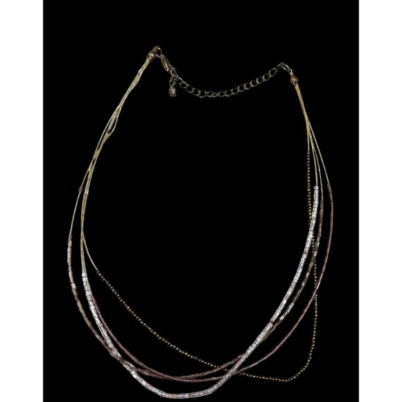 Simple Layered Brown And Purple Glass Beaded Necklace - Picture 2 of 6